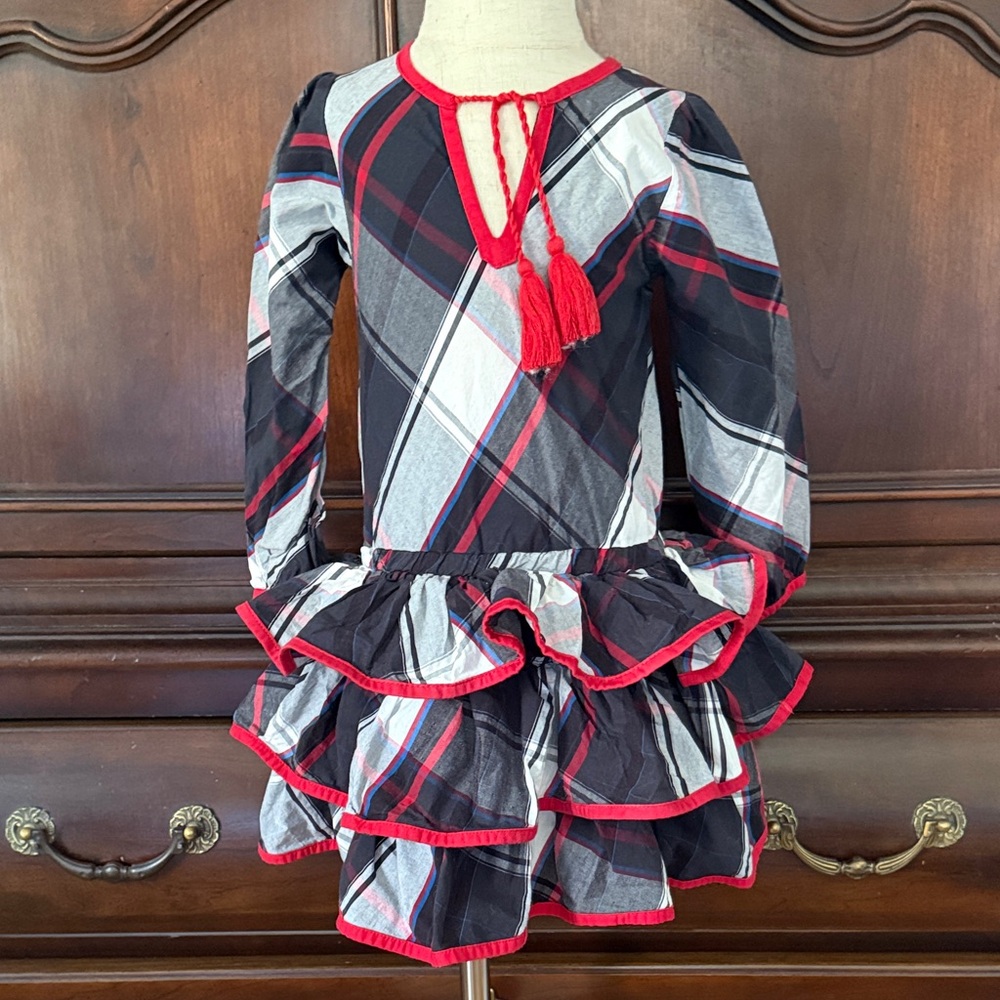Sophie Catalou Plaid Holiday Dress Girls Size 4 Ruffle Twirl Christmas Boutique